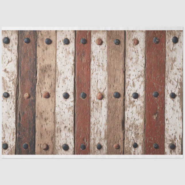 Papier Mousseline Découpage de grain de bois avec clous marron (Recto)