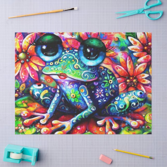 Papier Mousseline Découpage de grenouille florale impressionniste (Artisanat)