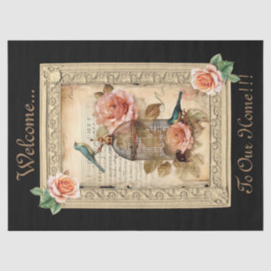 Papier Mousseline Découpage de la cage d'oiseaux florales vintage