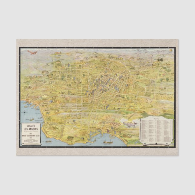 Papier Mousseline Découpage de la carte restaurée de Los Angeles vin (Recto)