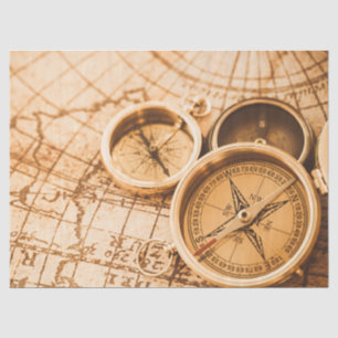 Papier Mousseline Découpage de la carte Sepia Compass vintage