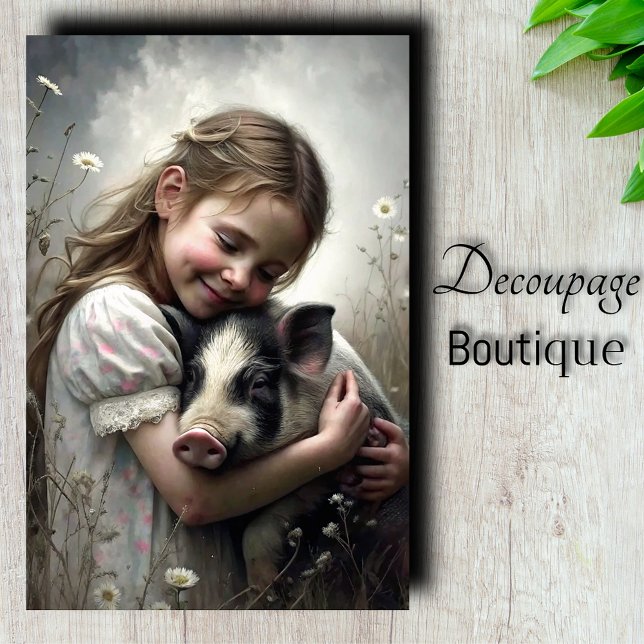 Papier Mousseline Découpage de la cartouche de porc (Piglet Hug Decoupage Tissue Paper)