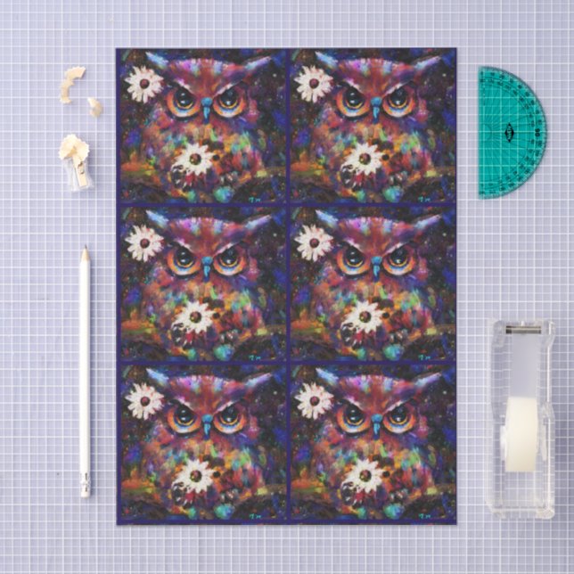 Papier Mousseline Découpage de la Chouette florale impressionniste (Artisanat)