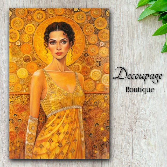 Papier Mousseline Découpage de la déesse Sun Klimt inspirée de l'épo (Sun Goddess Klimt Inspired Golden Era Decoupage Tissue Paper By Decoupage Boutique)
