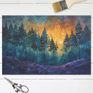 Papier Mousseline Découpage de la forêt colorée du coucher de soleil