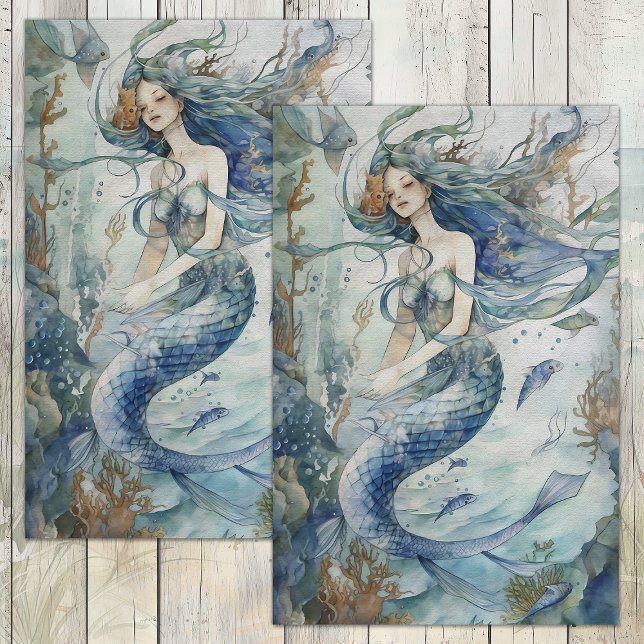 PAPIER MOUSSELINE DÉCOUPAGE DE LA FORÊT DE KELP MERMAID (KELP FOREST MERMAID DECOUPAGE TISSUE PAPER)