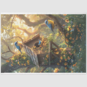 Papier Mousseline Découpage de la forêt d'Oiseaux bleus orientaux