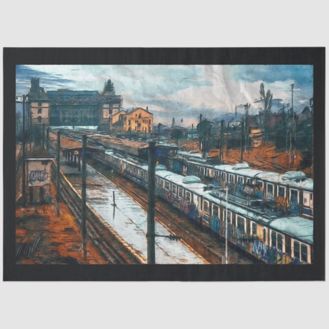 Papier Mousseline Découpage de la gare vintage 20x30 (Recto)