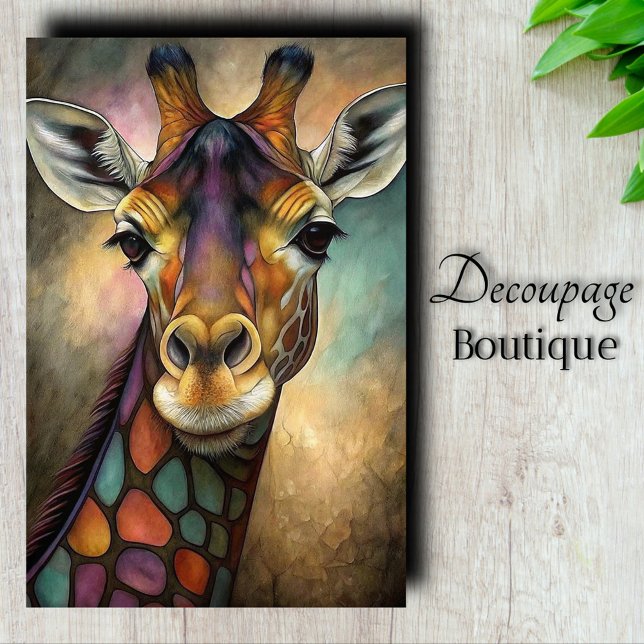Papier Mousseline Découpage de la girafe en verre tendu (Stained Glass Giraffe Decoupage Tissue Paper)