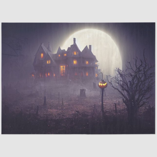 Papier Mousseline Découpage de la maison hantée gothique (Recto)