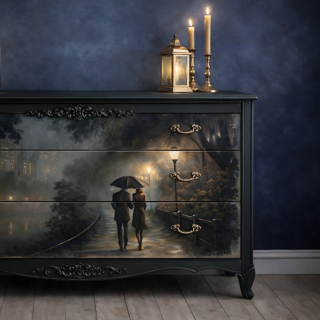 Papier Mousseline Découpage de la promenade romantique de pluie (Romantic Rain Stroll Decoupage Tissue Paper Mockup)