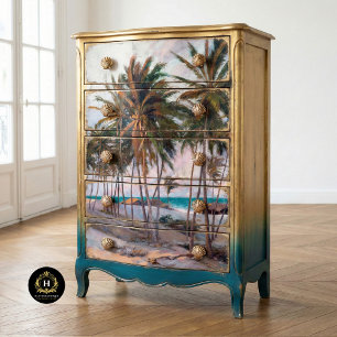 Papier Mousseline Découpage de la scène de plage vintage Tropical Pa