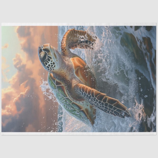 Papier Mousseline Découpage de la tortue de mer sur la plage (Recto)