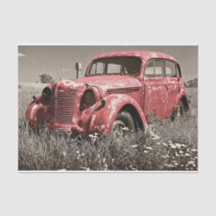 Papier Mousseline Découpage de la vieille voiture rouge vintage roui