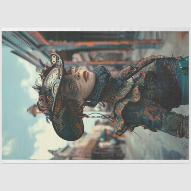 Papier Mousseline Découpage de l'alligator de la femme Steampunk vin (Recto)