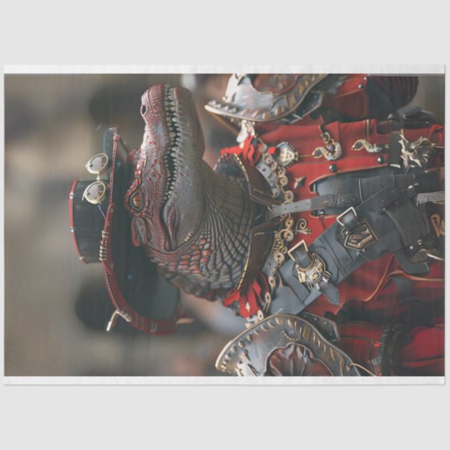 Papier Mousseline Découpage de l'alligator rouge royal Steampunk (Recto)