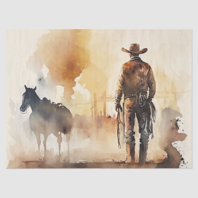 Papier Mousseline Découpage de l'aquarelle occidentale Cowboy (Recto)
