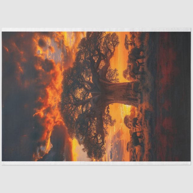 Papier Mousseline Découpage de l'éléphant d'Arbre du Soleil africain (Recto)