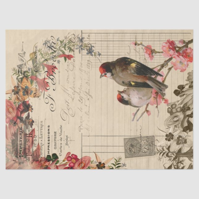 Papier Mousseline Découpage de l'Ephémère aux oiseaux floraux (Recto)