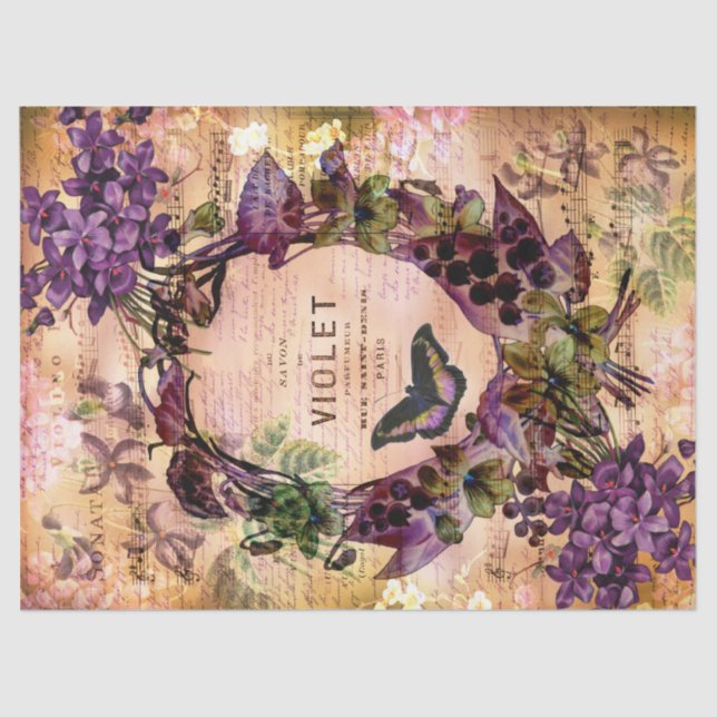 Papier Mousseline Découpage de l'éphémère papillon violet vintage (Recto)