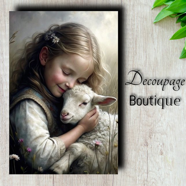 Papier Mousseline Découpage de l'étreinte de l'agneau (Lamb Embrace Decoupage Tissue Paper)