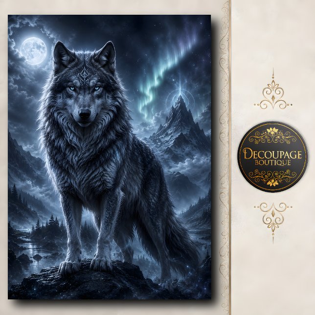 Papier Mousseline Découpage de Loup d'Esprit Céleste (Celestial Spirit Wolf Decoupage Tissue Paper)