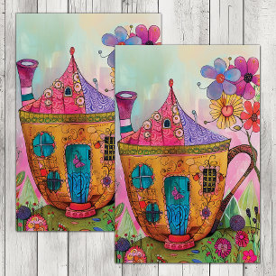 PAPIER MOUSSELINE DÉCOUPAGE DE MAISON DE TASSE DE THÉ BLANC