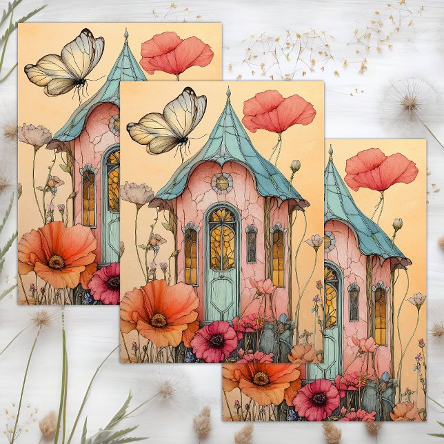 PAPIER MOUSSELINE DÉCOUPAGE DE MAISON WHIMSICAL GARDEN FAIRY (WHIMSICAL GARDEN FAIRY HOUSE DECOUPAGE TISSUE PAPER)