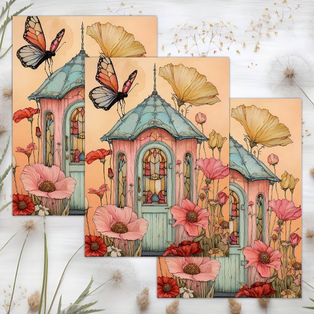 PAPIER MOUSSELINE DÉCOUPAGE DE MAISON WHIMSICAL GARDEN FAIRY (WHIMSICAL GARDEN FAIRY HOUSE DECOUPAGE TISSUE PAPER)