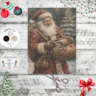 Papier Mousseline Découpage de neige de la forêt de Père Noël vintag