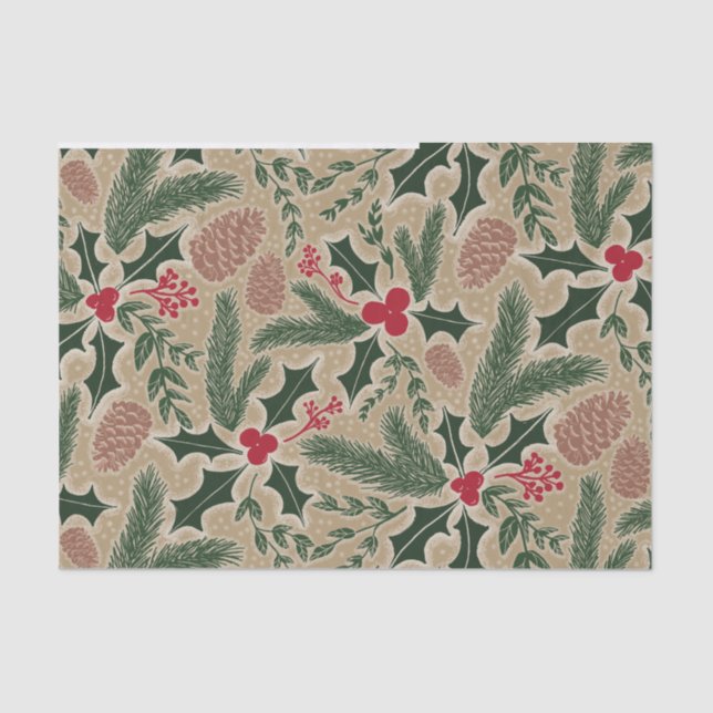 Papier Mousseline Découpage de Noël À feuillage persistant Holly et  (Recto)