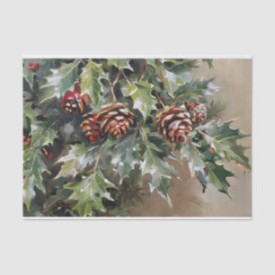 Papier Mousseline Découpage de Noël Holly et Pinecones