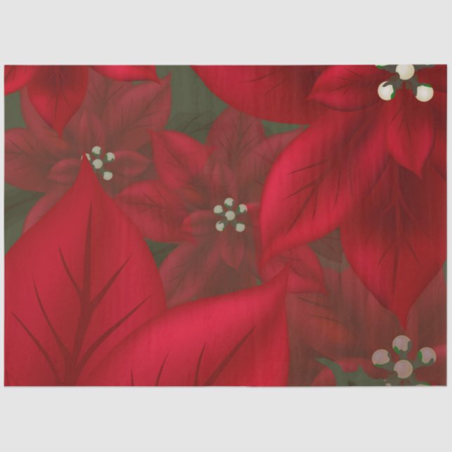 Papier Mousseline Découpage de Noël Rouge Poinsettia (Recto)