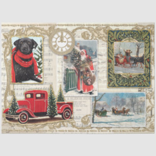 Papier Mousseline Découpage de Noël Vintage Père Noël Truck Labrador
