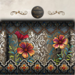 Papier Mousseline Decoupage de panneau floral bohème en dentelle