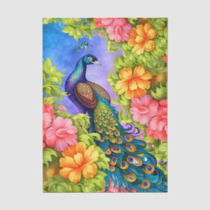 Papier Mousseline Découpage de paon floral coloré vibrant