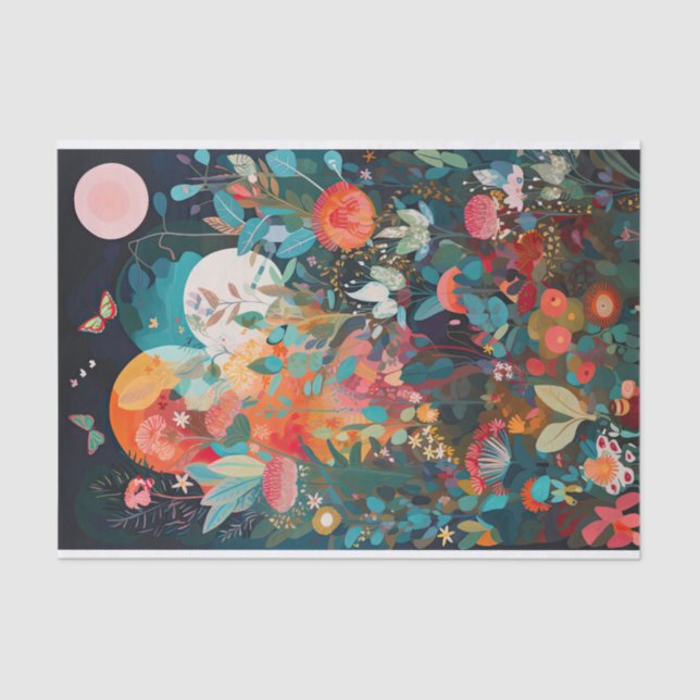 Papier Mousseline Découpage de peinture à la fleur lunaire à papillo (Recto)