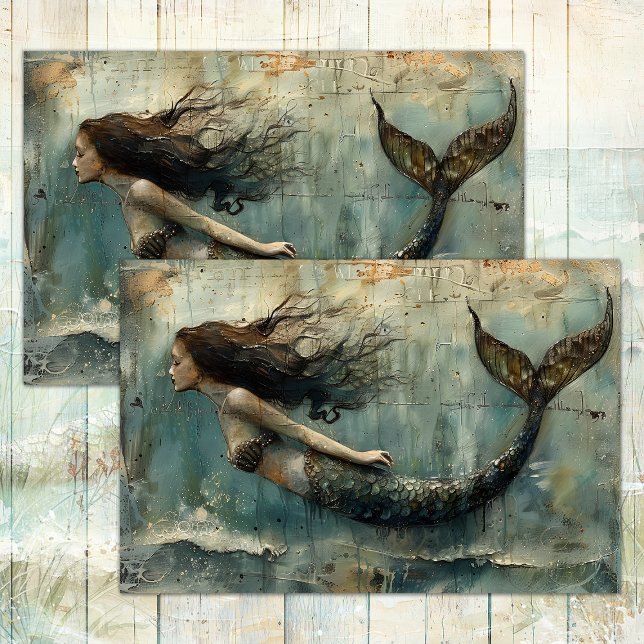 PAPIER MOUSSELINE DÉCOUPAGE DE PEINTURE DE SIRENE VINTAGE (VINTAGE MERMAID PAINTING DECOUPAGE TISSUE PAPER)