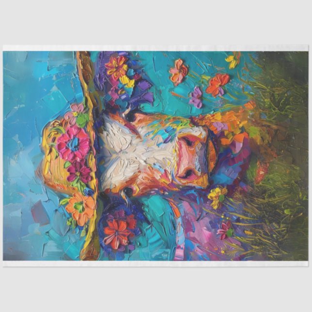 Papier Mousseline Découpage de peinture de vache à bulles texturées (Recto)