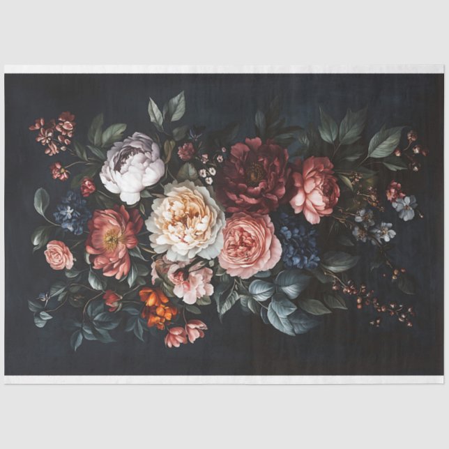 Papier Mousseline Découpage de peinture florale ancienne (Recto)