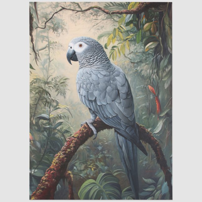 Papier Mousseline Découpage de perroquet gris africain (Recto)