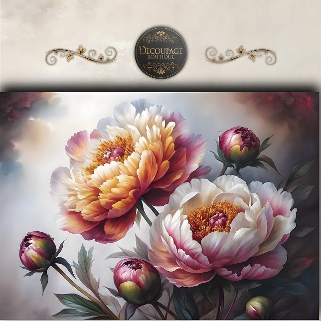 Papier Mousseline Découpage de pivoine rose peint (Painterly Blush Peony Decoupage Tissue Paper)