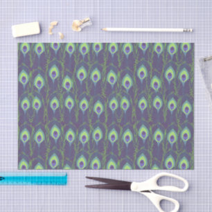 Papier Mousseline Découpage de plume de paon vert citron violet funk