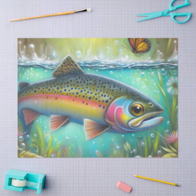 Papier Mousseline Découpage de poisson de truite de chalk-pastel (Artisanat)
