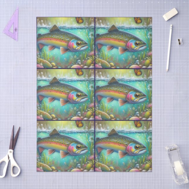 Papier Mousseline Découpage de poisson de truite de chalk-pastel (Artisanat)