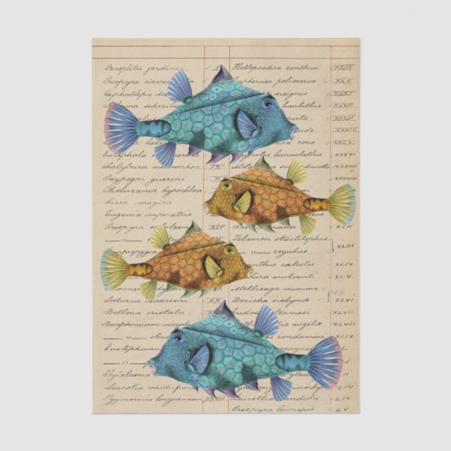 Papier Mousseline Découpage de poissons vintage (Recto)