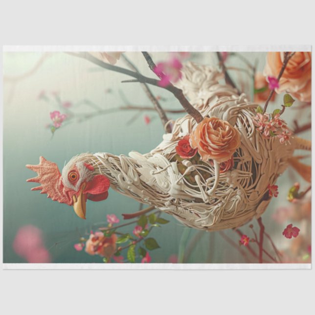 Papier Mousseline Découpage de poulet floral victorien (Recto)