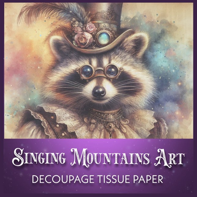 Papier Mousseline Découpage de Raton Laveur Steampunk à l'aquarelle  (Créateur téléchargé)