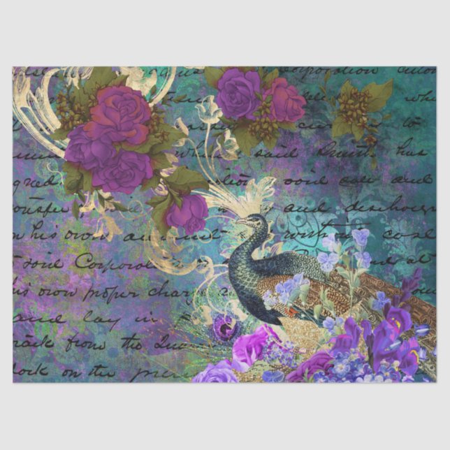 Papier Mousseline Découpage de roches et de fleurs violettes (Recto)