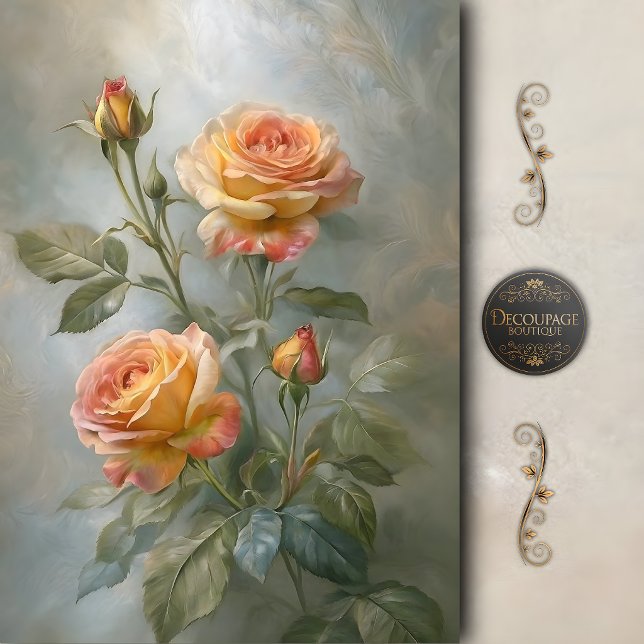 Papier Mousseline Découpage de rose corail peint (Painterly Coral Rose Decoupage Tissue Paper)